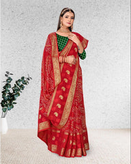 Bandhani Print Jacquard border Cotton saree with blouse for women