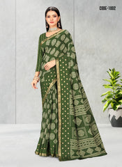 Geometric Print Jacquard border Dola Silk saree with blouse for women
