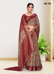 Weaving zari Jacquard border Cotton saree with blouse for women