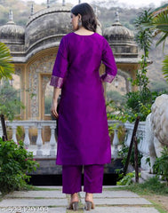 Silk Blend Purple Kurta Set for Women | Self Design Kurta Pants with Dupatta | Elegant Indian Ethnic Wear Malaysia | Wedding & Party Outfit