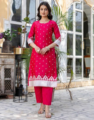 SIRIL Women’s Rayon Banarasi Jacquard Kurta Set | Silk Blend Straight Kurta with Pants & Dupatta | Indian Ethnic Wear for Women Malaysia | Party & Festive Wear Kurti Pant Set