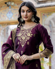 SIRIL Women’s Banarasi Rayon Jacquard Silk Blend Kurta Set with Pant & Dupatta | Designer Ethnic Wear for Women | Party & Wedding Kurti Set Malaysia