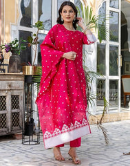 SIRIL Women’s Rayon Banarasi Jacquard Kurta Set | Silk Blend Straight Kurta with Pants & Dupatta | Indian Ethnic Wear for Women Malaysia | Party & Festive Wear Kurti Pant Set