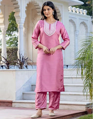 SKYLEE Women’s Dark PINK Silk Blend Kurta Set with Embroidery, Pants &amp; Dupatta | Ethnic Wear Malaysia | Festive &amp; Wedding Outfit