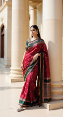 THE BANARASI SAREEIS MADE UP OF SILK THREADS WOVEN USING