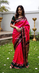 THE BANARASI SAREEIS MADE UP OF SILK THREADS WOVEN USING