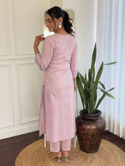 PINK  COLOURED  WOMEN'S PURE COTTON  KURTA  WITH PANT DUPATTA  SET