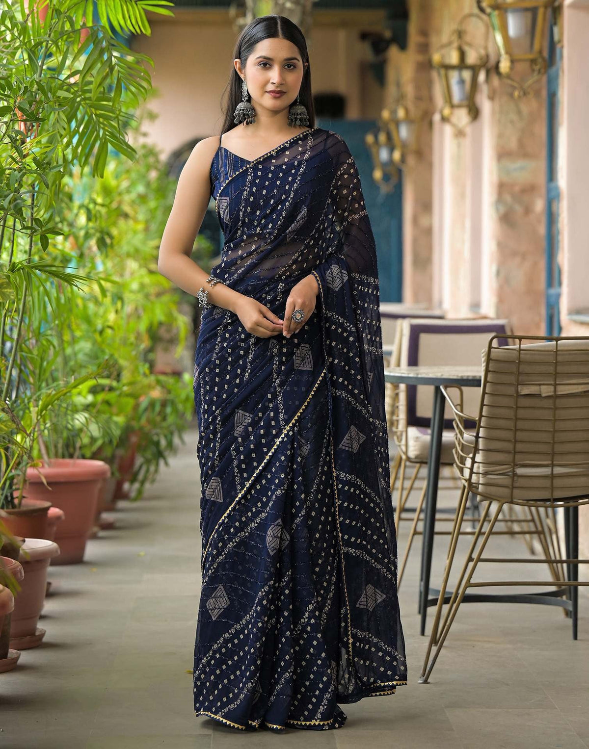 Blue Color Georgette Saree With Sequence Work