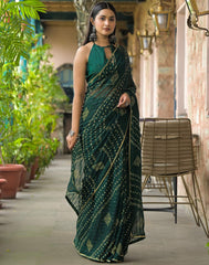 Green Color Georgette Saree With Sequence Work