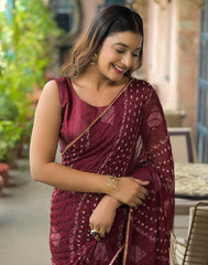 maroon  Color Georgette Saree With Sequence Work