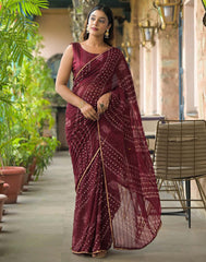 maroon  Color Georgette Saree With Sequence Work
