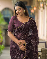 WINE  Color Georgette Saree With Sequence Work