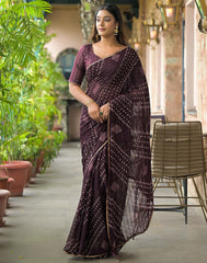 WINE  Color Georgette Saree With Sequence Work