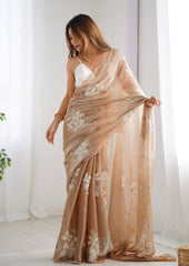 JimmyChoo sartin  Embroidery Work Saree With Unstitched Blosue