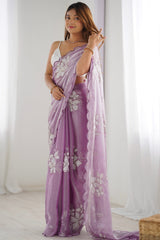 JimmyChoo sartin  Embroidery Work Saree With Unstitched Blosue