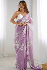 JimmyChoo sartin  Embroidery Work Saree With Unstitched Blosue