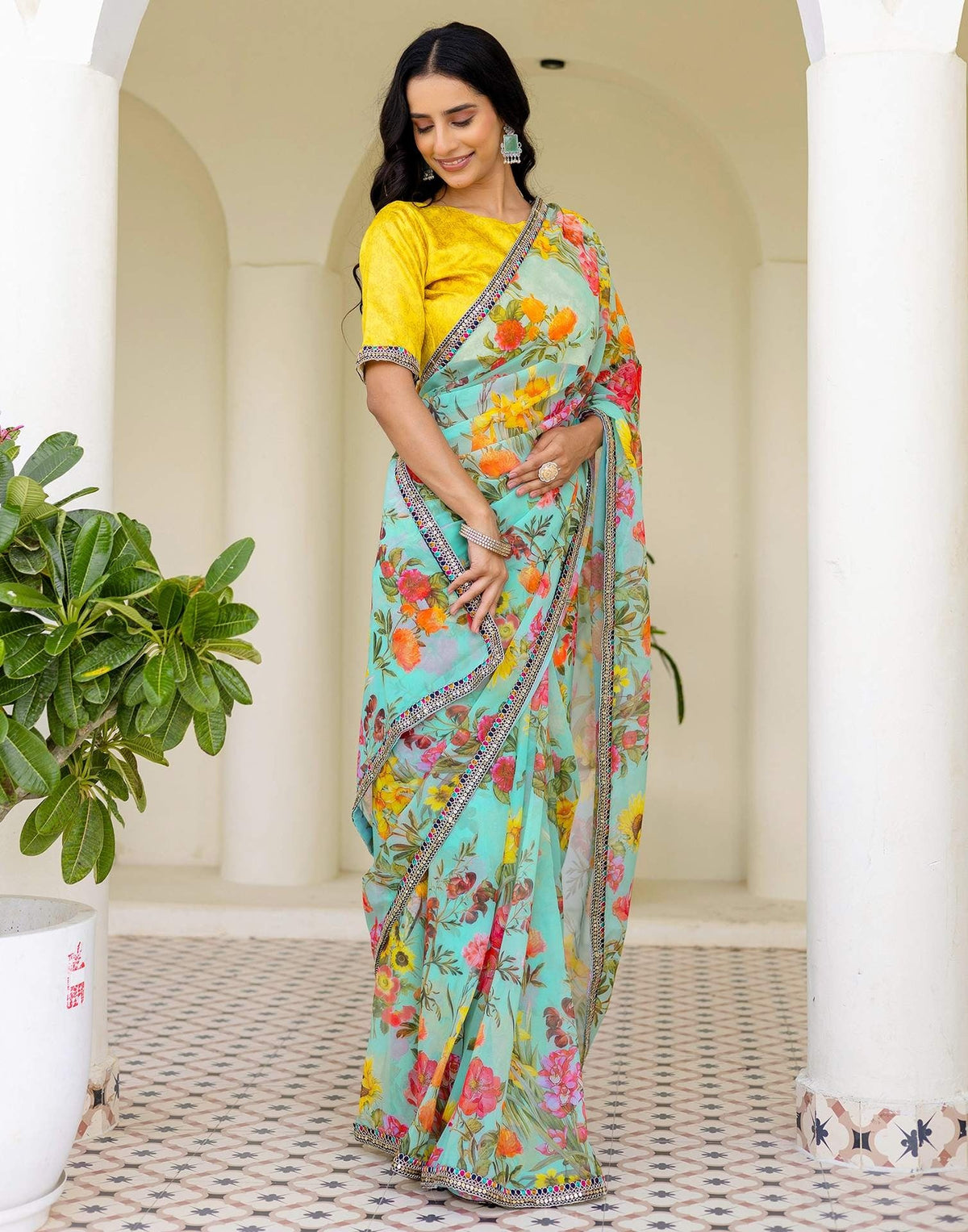 PISTA Color Georgette Saree With Sequence Work