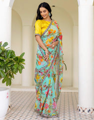 PISTA Color Georgette Saree With Sequence Work