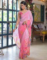 pink  Color Georgette Saree With Sequence Work