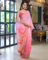 pink  Color Georgette Saree With Sequence Work