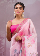 pink  Color chinon  Saree With Sequence Work