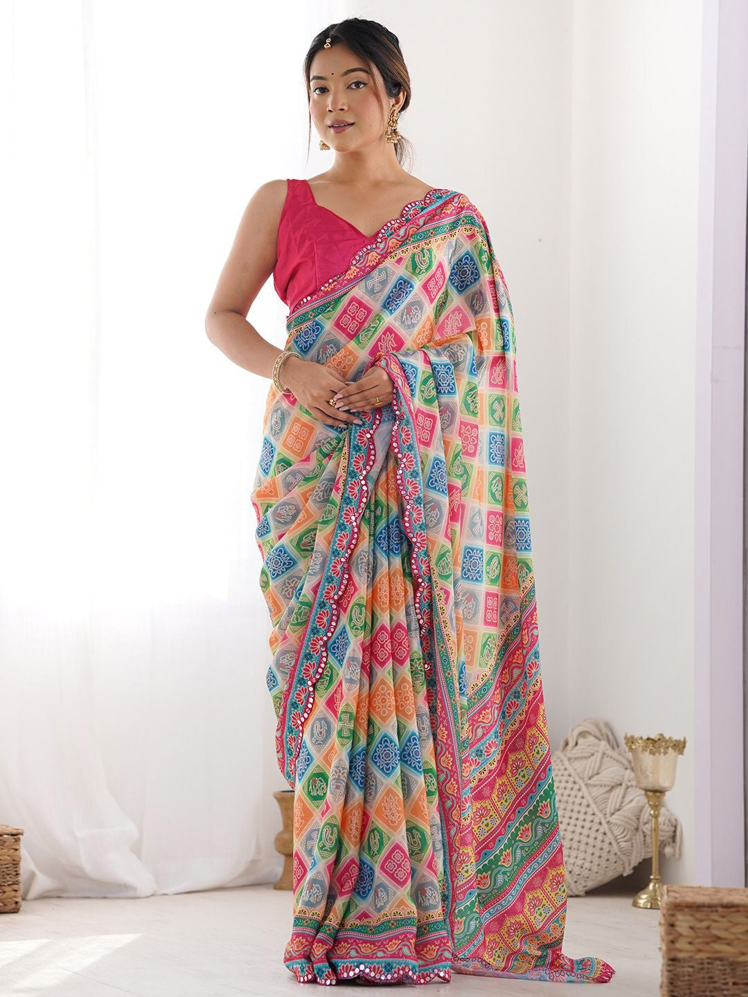 multi Color georgette  Saree With Sequence Work