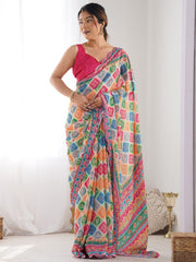 multi Color georgette  Saree With Sequence Work
