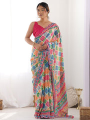 multi Color georgette  Saree With Sequence Work
