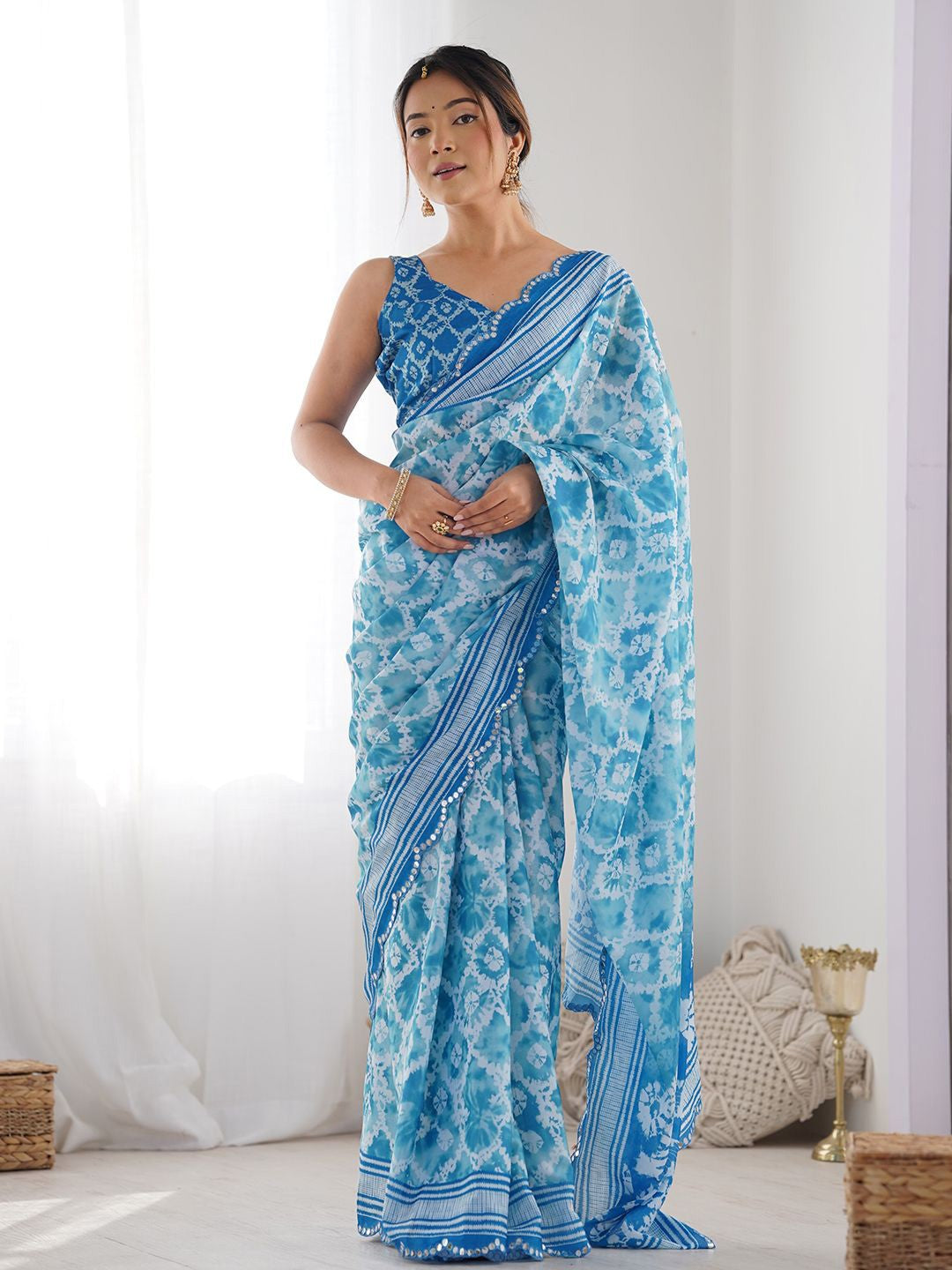 sky blue  Color georgette  Saree With Sequence Work