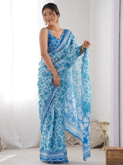 sky blue  Color georgette  Saree With Sequence Work