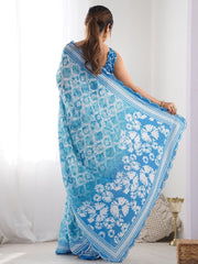sky blue  Color georgette  Saree With Sequence Work
