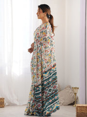 multi white   Color georgette  Saree With Sequence Work