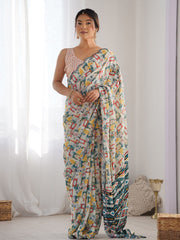 multi white   Color georgette  Saree With Sequence Work