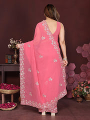 Peach Color georgette  Saree With Sequence Work