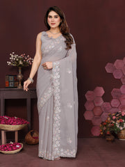 GREY Color georgette  Saree With Sequence Work
