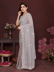 GREY Color georgette  Saree With Sequence Work