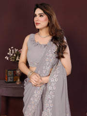 GREY Color georgette  Saree With Sequence Work