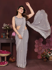 GREY Color georgette  Saree With Sequence Work