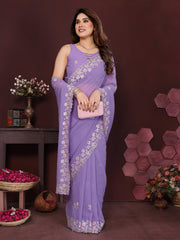 LAVENDER Color georgette  Saree With Sequence Work