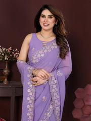 LAVENDER Color georgette  Saree With Sequence Work