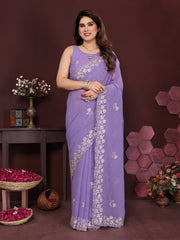 LAVENDER Color georgette  Saree With Sequence Work