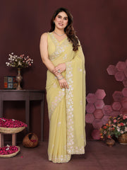 YELLOW Color georgette  Saree With Sequence Work