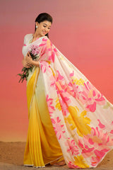 YELLOW Color georgette  Saree With Sequence Work