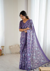 lavender Color Mossatin Saree With Sequence Work