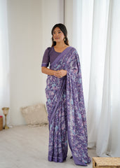 lavender Color Mossatin Saree With Sequence Work