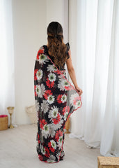 black Color georgette  Saree With Sequence Work