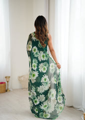 green Color georgette  Saree With Sequence Work