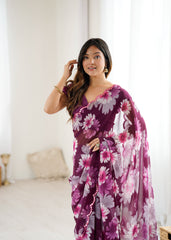 purple Color georgette  Saree With Sequence Work