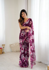 purple Color georgette  Saree With Sequence Work