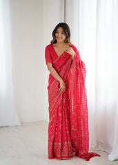 red Color georgette  Saree With Sequence Work